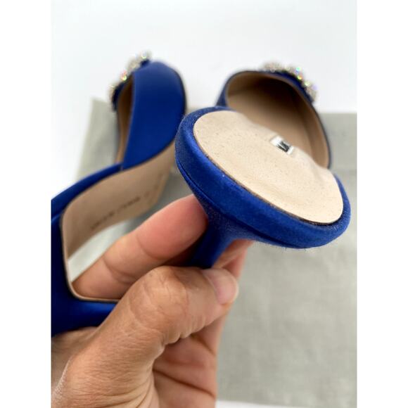 Manolo Blahnik Blue Satin Jewel Buckle Mules size 38 - Picture 8 of 13